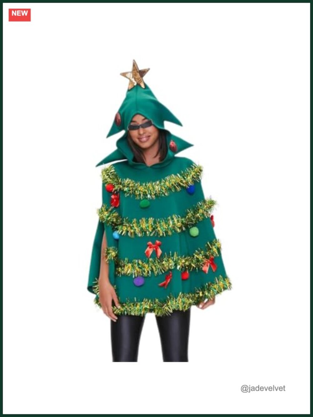 Christmas Tree Poncho Costume Adult Hooded Cloak Cape Party Prop